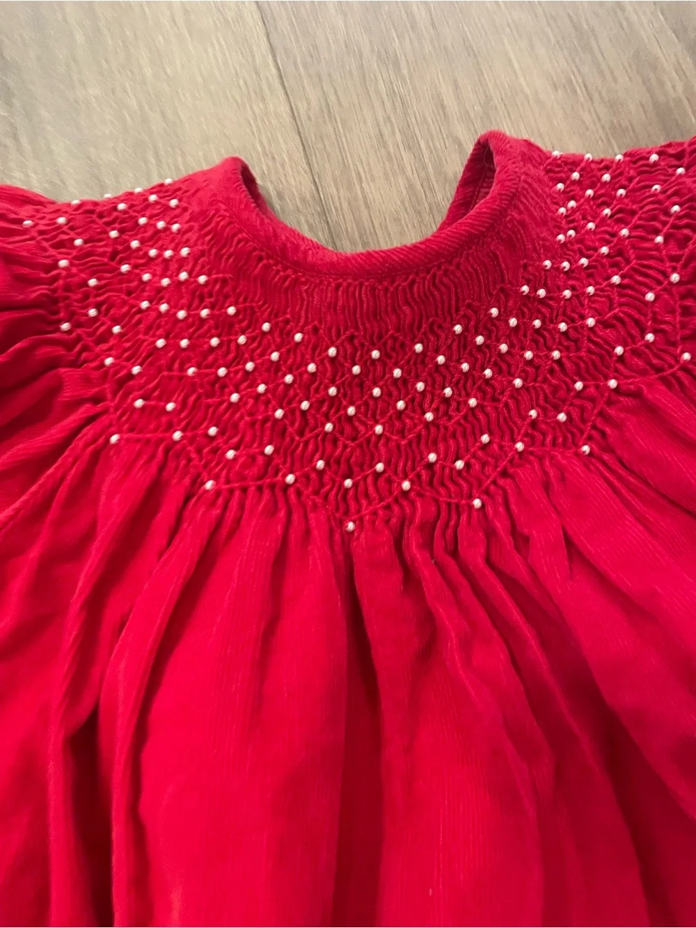 Classic Red Velvet Smocked Girls Dress Sz 5